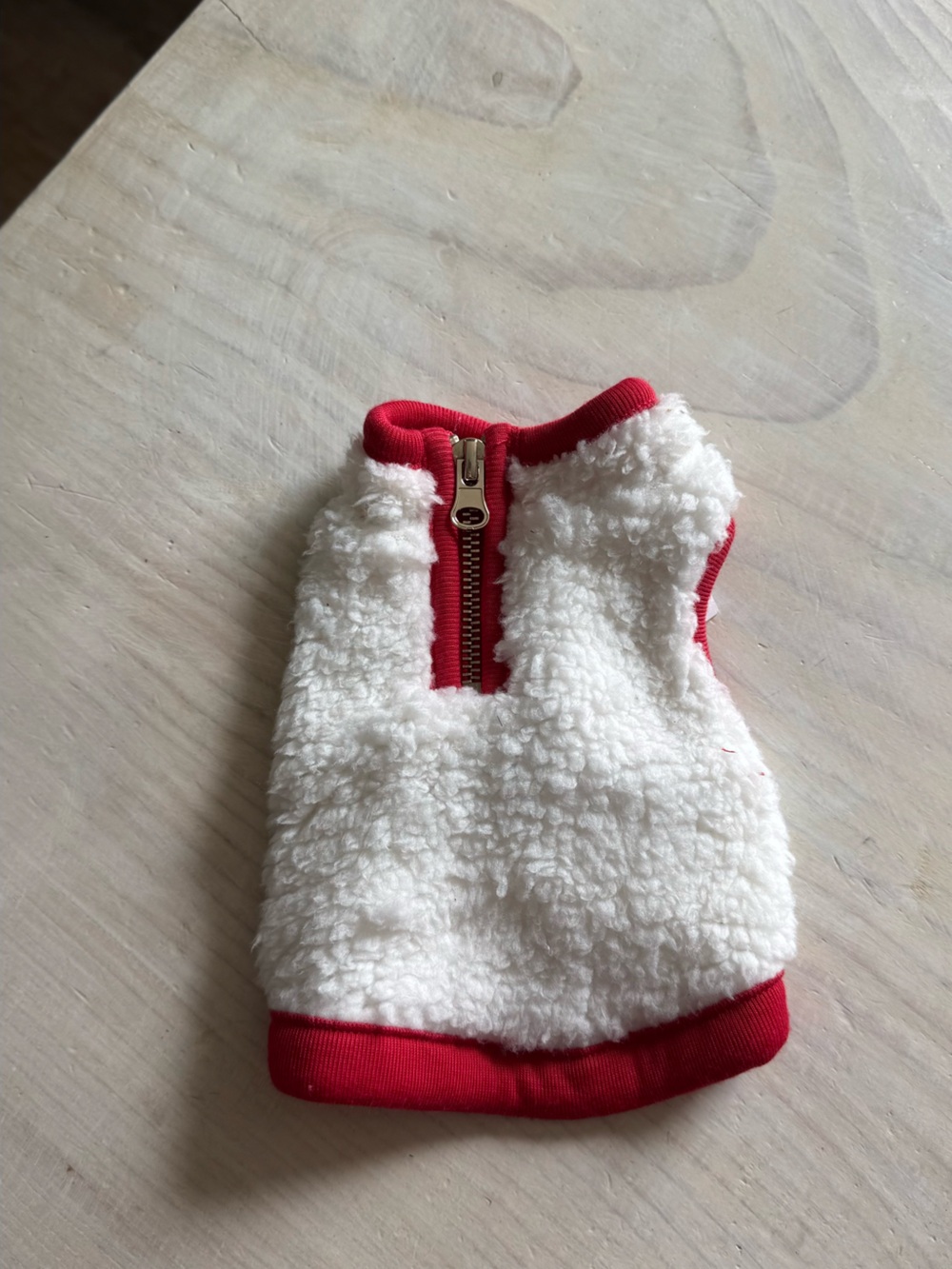 Small Pet White Sherpa Vest with Red Trim - Cozy Pet Apparel